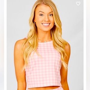 NEW- Altar’d State Womens XS Pink White Adeline Cropped Tank Top Shirt